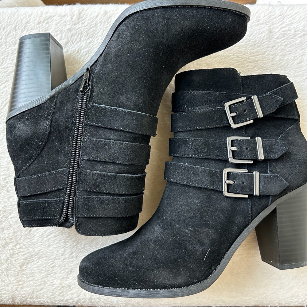 INC International Concepts Black Heeled Boots with Buckle Straps